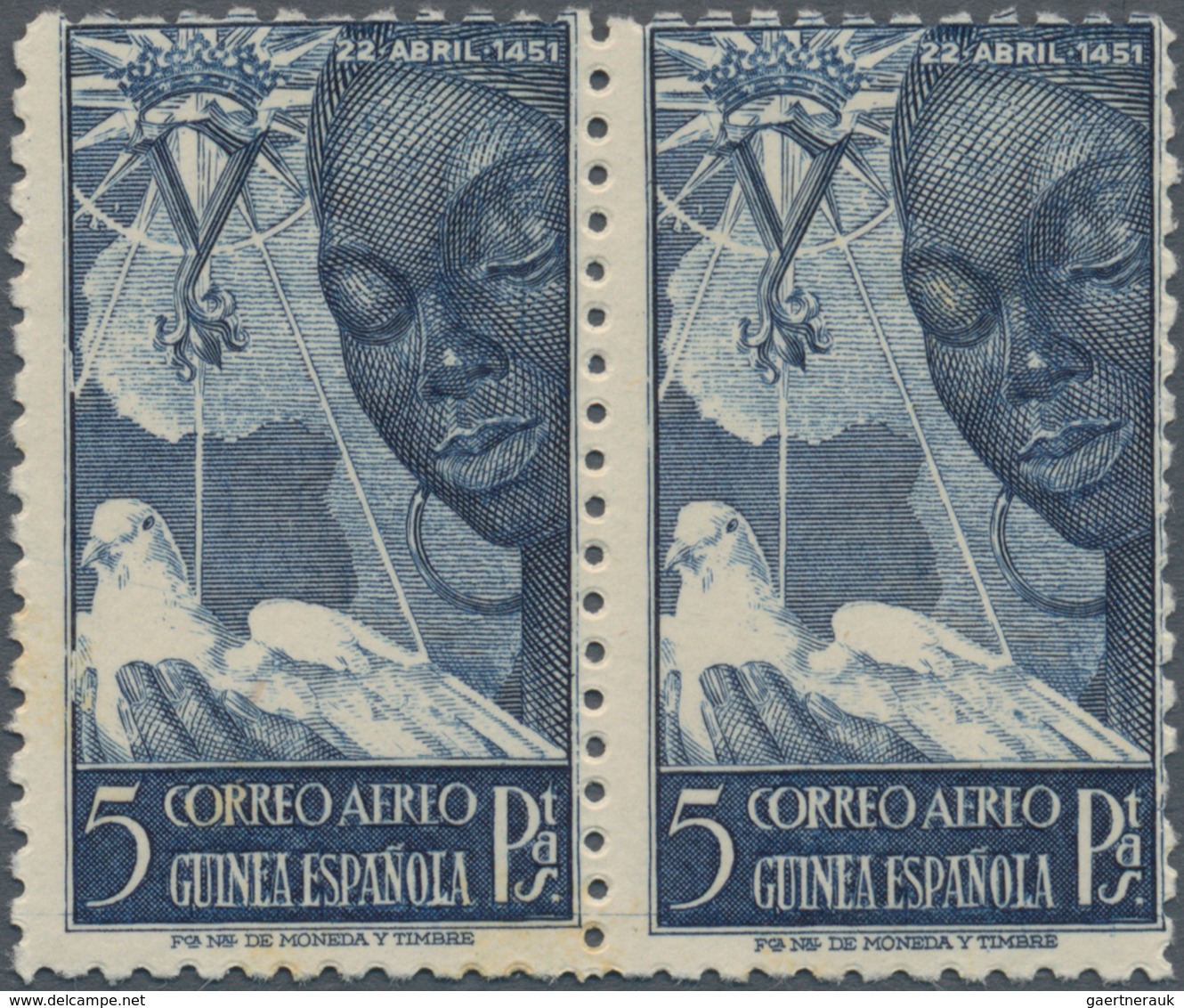 Spanische Besitzungen Im Golf Von Guinea: 1951, 500th Birthday Of Queen Isabella 5pta. Deep Blue (in - Spaans-Guinea