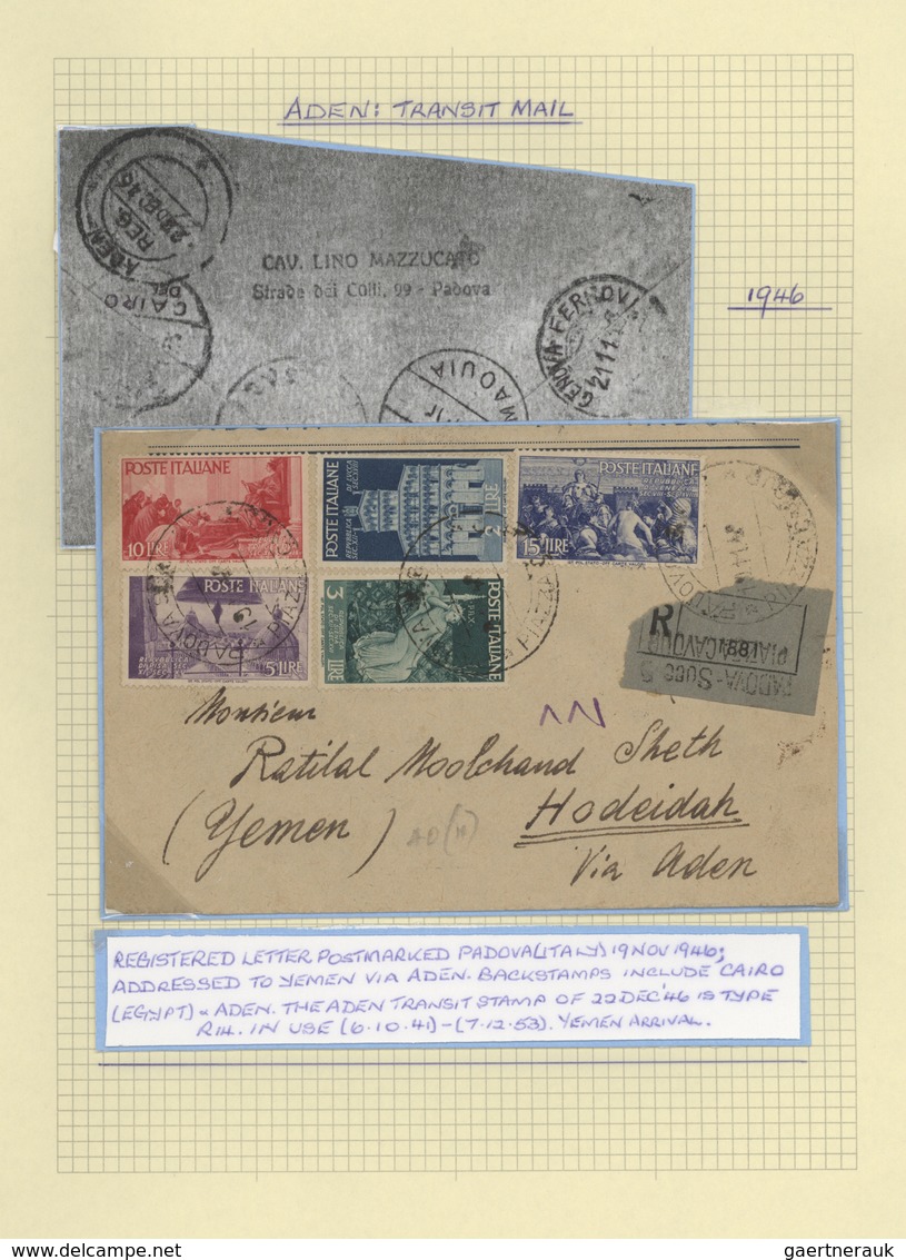 Aden: 1857-1946 ADEN Transit Mail: Collection of 36 covers, postcards and postal stationery items se