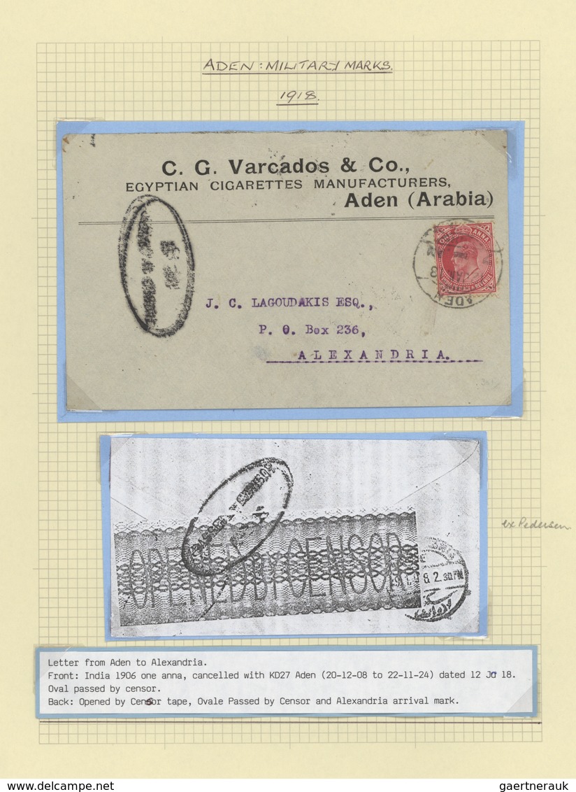 Aden: 1915-1945 ADEN CENSOR: Specialized Collection Of 41 Covers And Postcards Bearing Various Types - Aden (1854-1963)