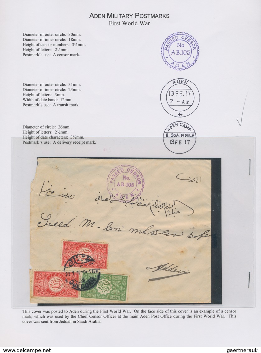 Aden: 1916/1918, Collection Of "ADEN MILITARY POSTMARKS" Showing All Kinds Of Censor Marks And Field - Aden (1854-1963)