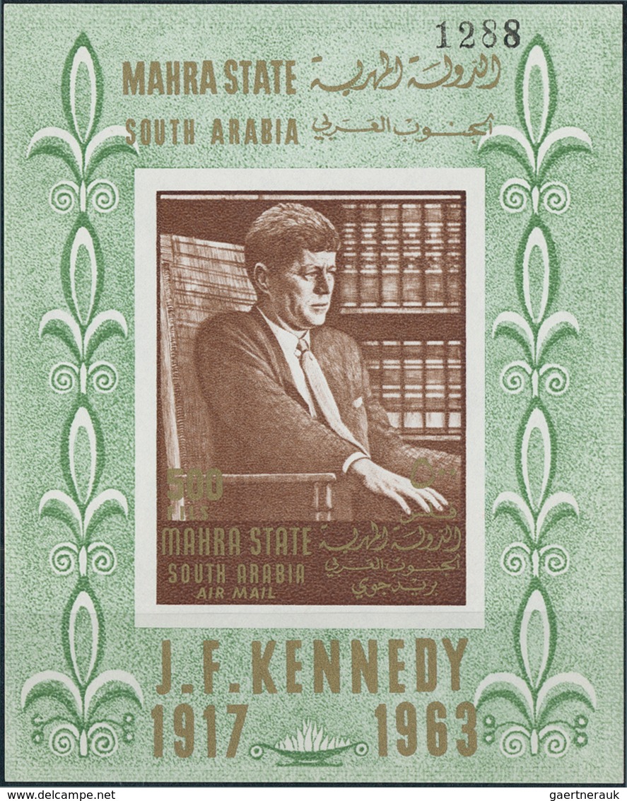 Aden - Mahra State: 1967, J. F. Kennedy, Impfer. Souvenir Sheet, Investment Lot Of 23 Copies Mint Ne - Aden (1854-1963)