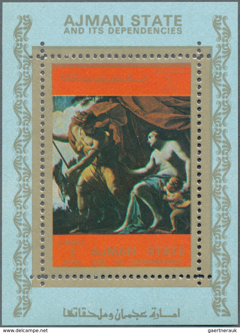 Adschman / Ajman: 1973, Nude paintings set of 16 different imperforate special miniature sheets in a