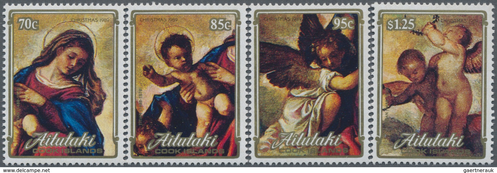 Aitutaki: 1989, Christmas Complete Set Of Four With Different Details From Tizian Painting ‚Glorific - Aitutaki