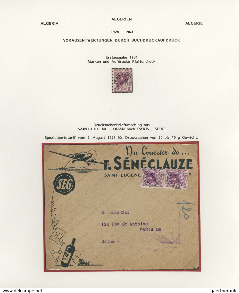 Algerien: 1924/1963, PRECANCELLATIONS (préoblitérés), Specialised Collection/assortment Of Apprx. 68 - Briefe U. Dokumente