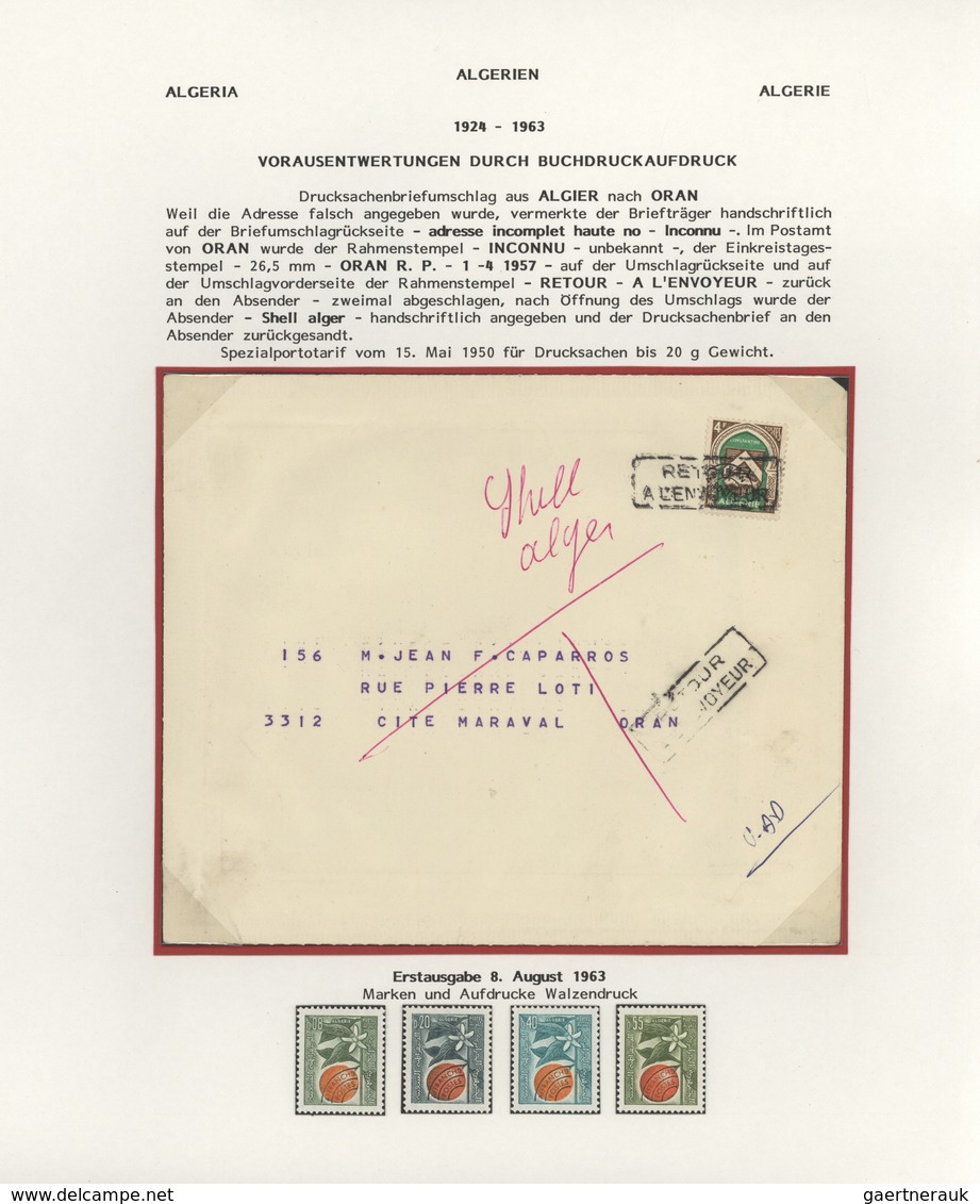 Algerien: 1924/1963, PRECANCELLATIONS (préoblitérés), Specialised Collection/assortment Of Apprx. 68 - Briefe U. Dokumente