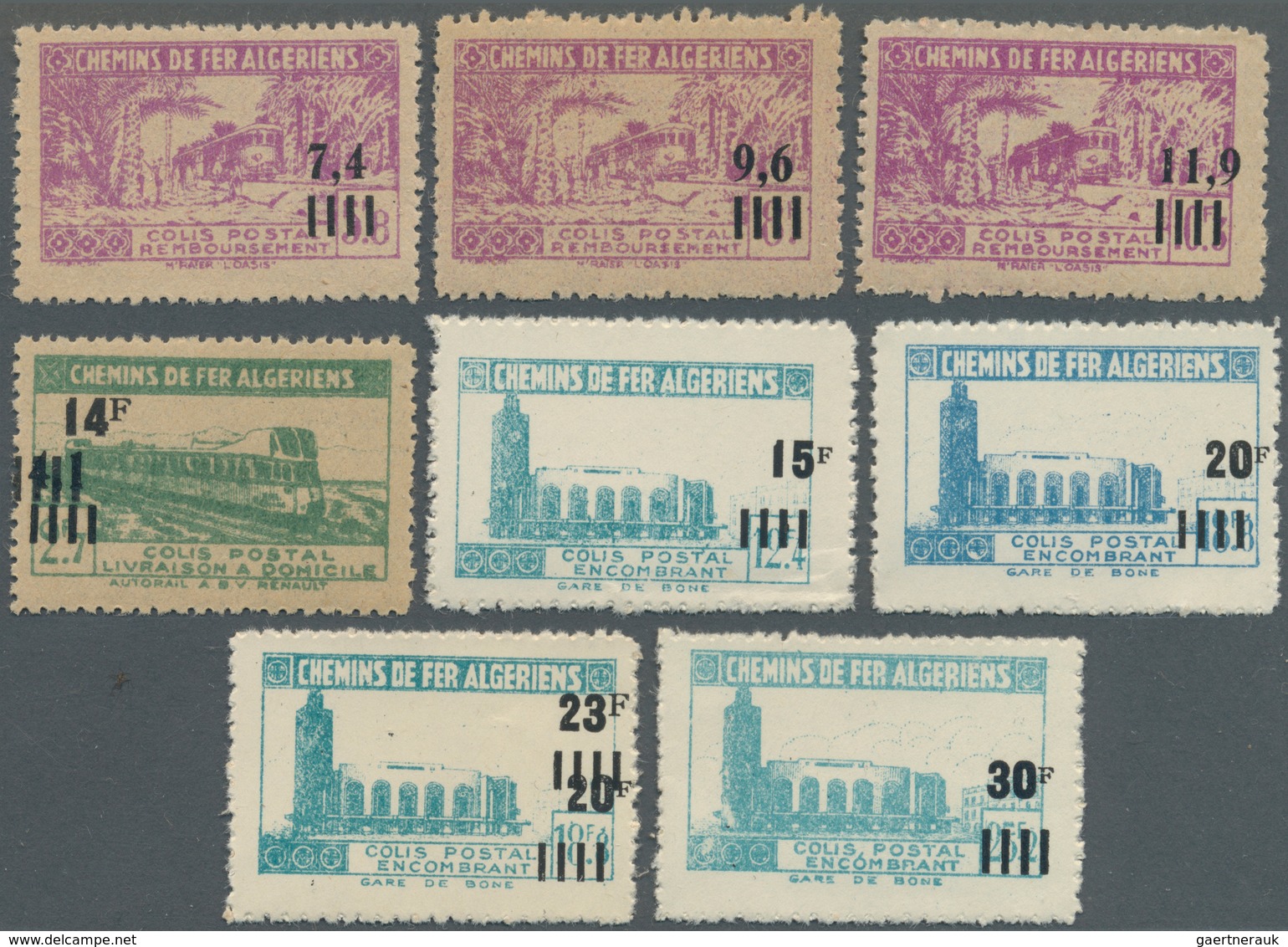 Algerien: RAILWAY PARCEL STAMPS: 1930's/1940's (ca.), Accumulation With 14 Different Railways Stamps - Covers & Documents