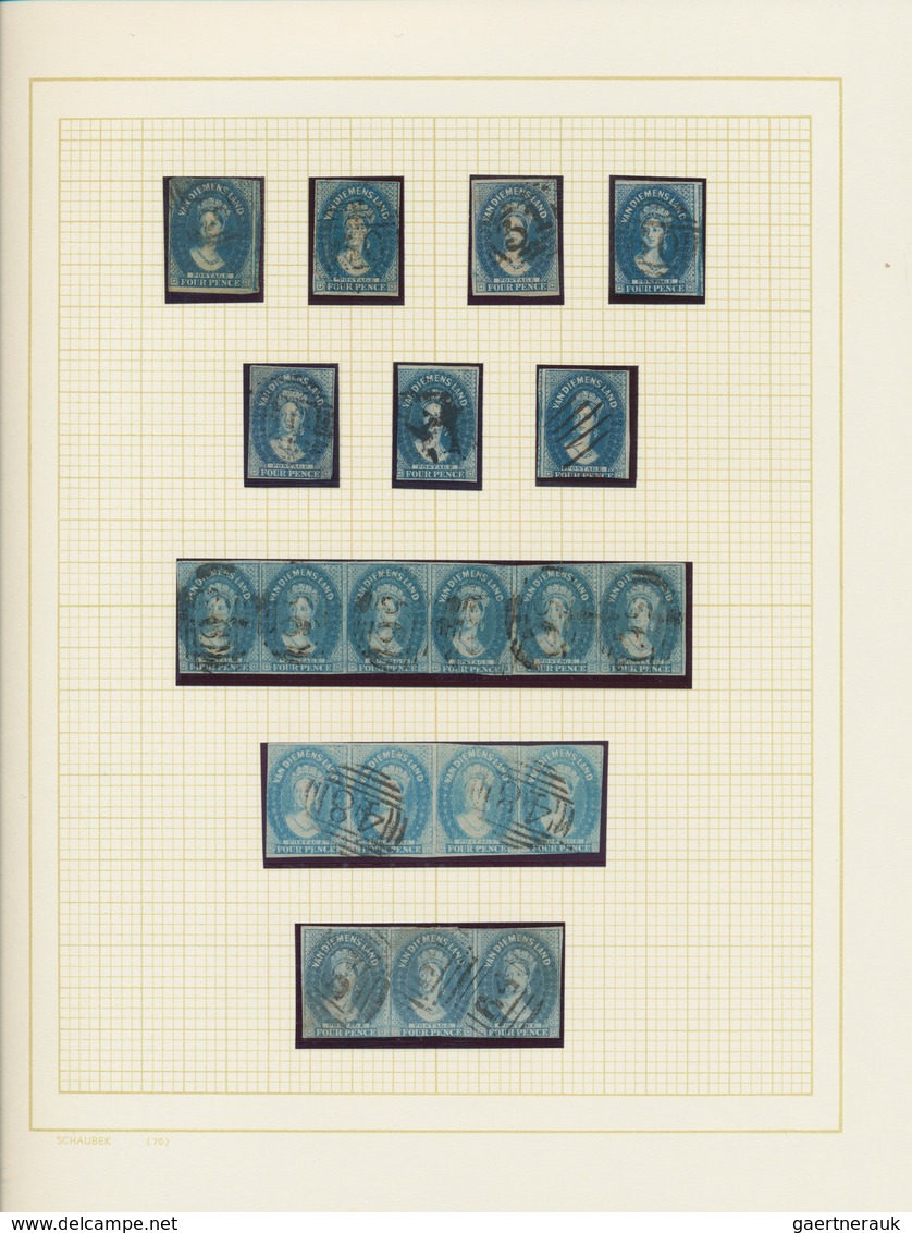 Tasmanien: 1855/1865 (ca.), Sepcialised Used Collection Of 93 Stamps Of The Chalon Heads Imperf./per - Briefe U. Dokumente