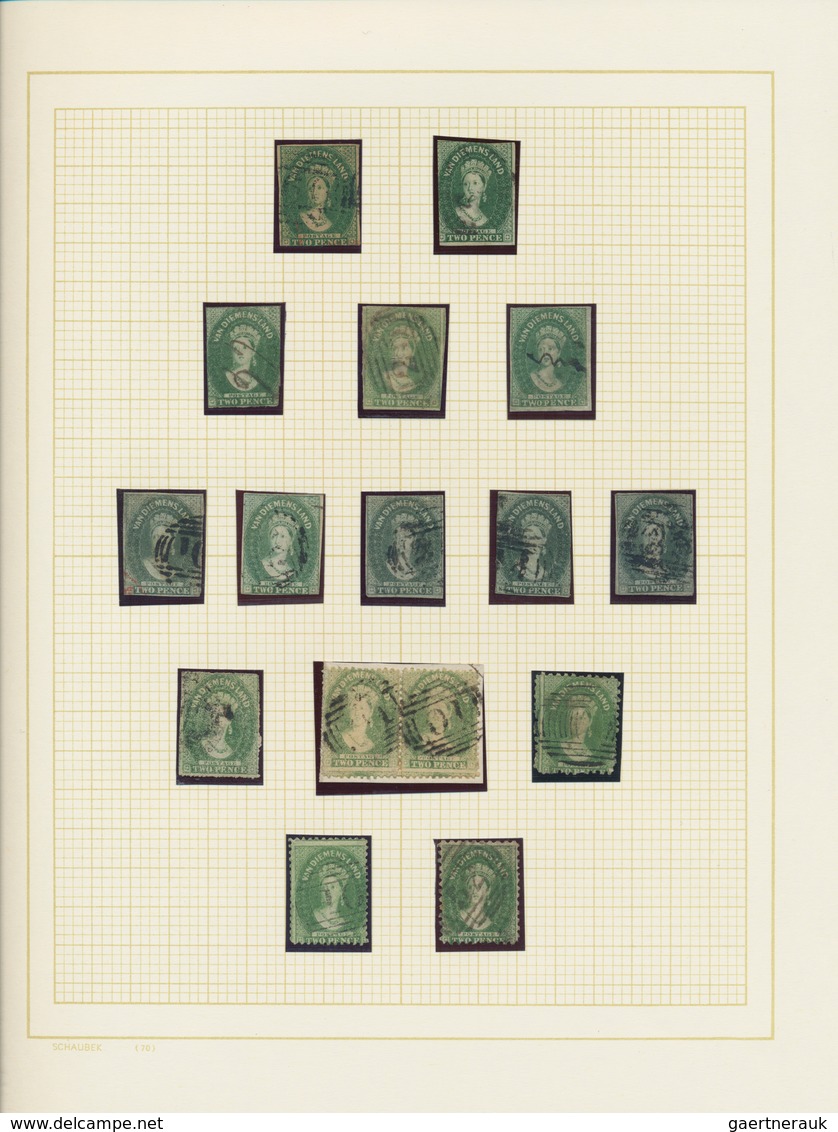 Tasmanien: 1855/1865 (ca.), Sepcialised Used Collection Of 93 Stamps Of The Chalon Heads Imperf./per - Briefe U. Dokumente