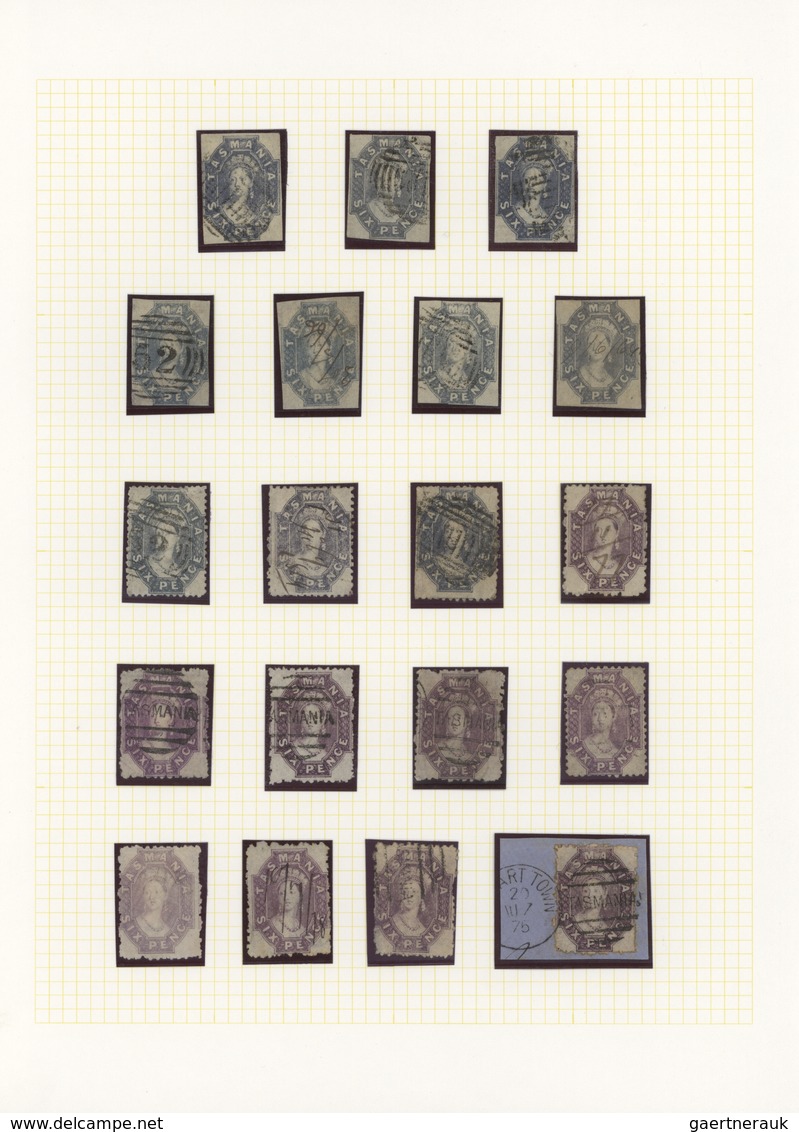 Tasmanien: 1857/1872 (ca.), Specialised Used Collection Of 6d. Lilac/violet (26) And 1s. Orange (11) - Briefe U. Dokumente