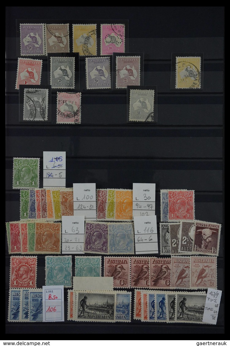 Australien: 1912-1966: Mostly MNH And Mint Hinged Lot Australia 1912-1966 On Stockpages In Folder. L - Sammlungen