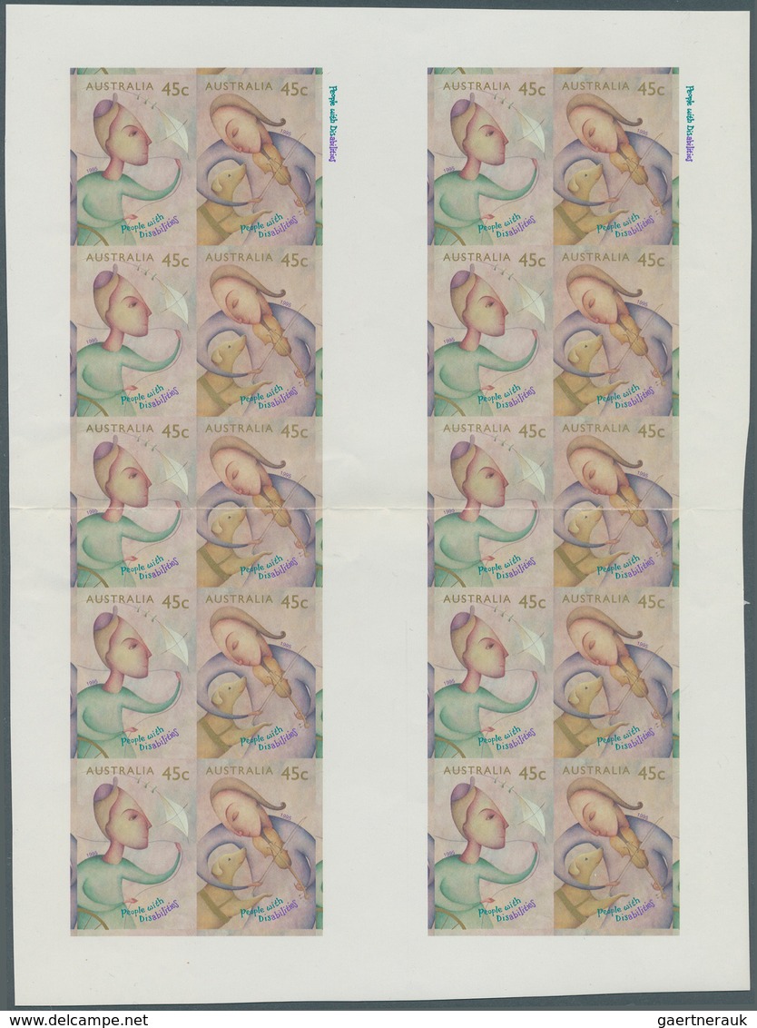 Australien: 1995/96, Big lot IMPERFORATED stamps for investors or specialist containing 4 different