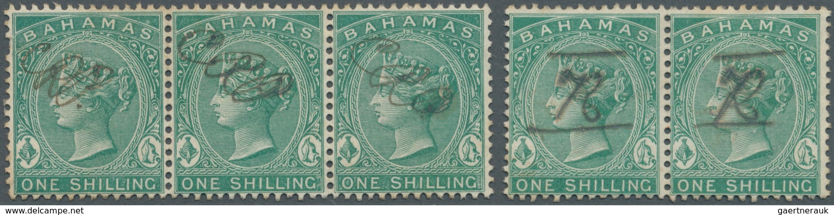 Bahamas: 1882 On (ca.), QV 1s. Green (shades) With Wmk. Crown CA In A Lot With About 65 Stamps Incl. - 1963-1973 Interne Autonomie