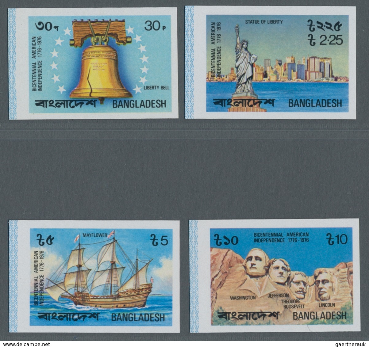 Bangladesch: 1976, Bicentennary Of American Independence Complete IMPERFORATE Set Of Four (Liberty B - Bangladesch