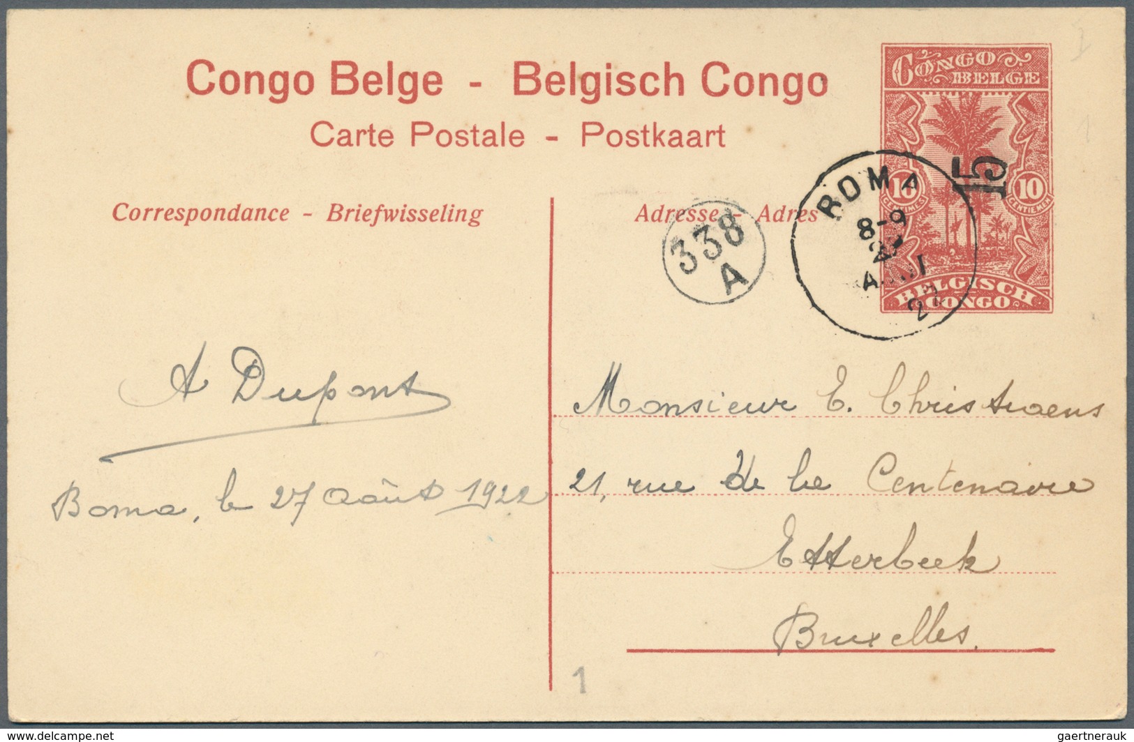 Belgisch-Kongo: 1921, Stationery Card 15/30 On 10c. Red, Lot Of Five Used Cards Showing Varieties: " - Sammlungen