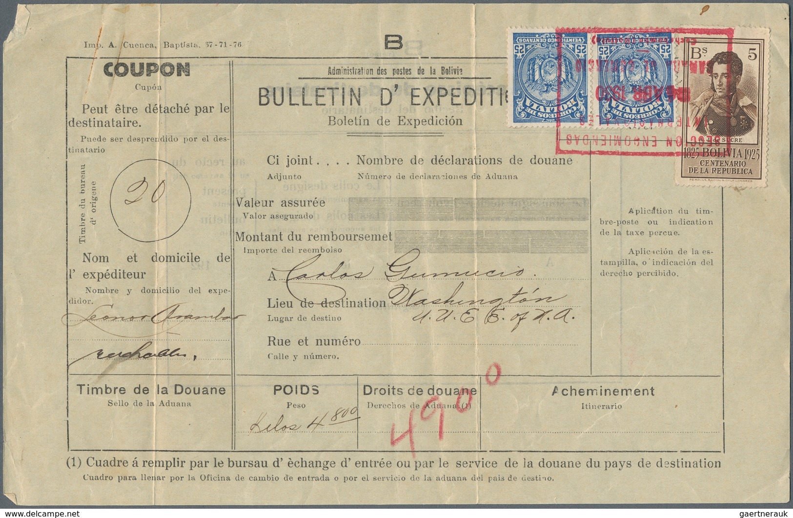 Bolivien: 1920s/1930s, Lot Of Fragments Of Parcel Despatch Forms Showing A Nice Range Of Frankings A - Bolivien