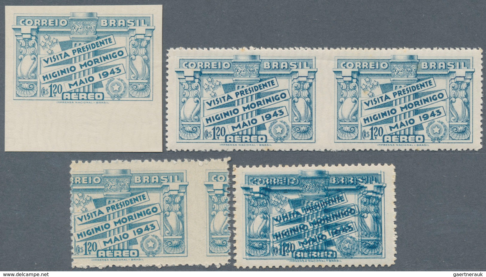 Brasilien: 1943, President's Visit, Mainly Mint Lot Of 14 Stamps, Comprising Imperf., Pairs Imperf. - Gebraucht