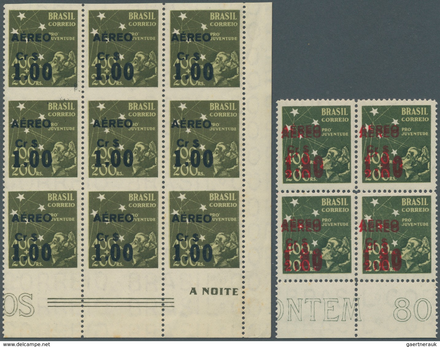 Brasilien: 1944, Airmail Overprints, Group Of 38 Stamps Within Six Units, All Of Them Showing Variet - Used Stamps