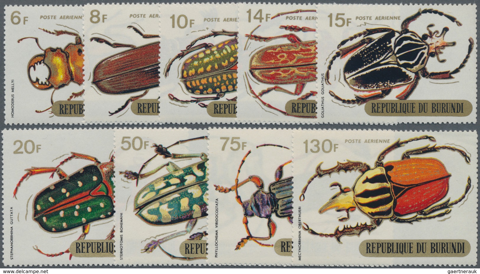 Burundi: 1970, Beetles Complete Airmail Set Of Nine In A Lot With About 160 Complete Sets In Larger - Sammlungen