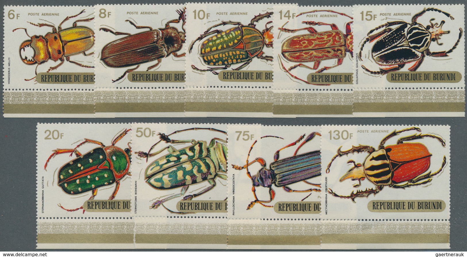 Burundi: 1970, Beetles Complete Airmail Set Of Nine In A Lot With About 160 Complete Sets In Larger - Sammlungen