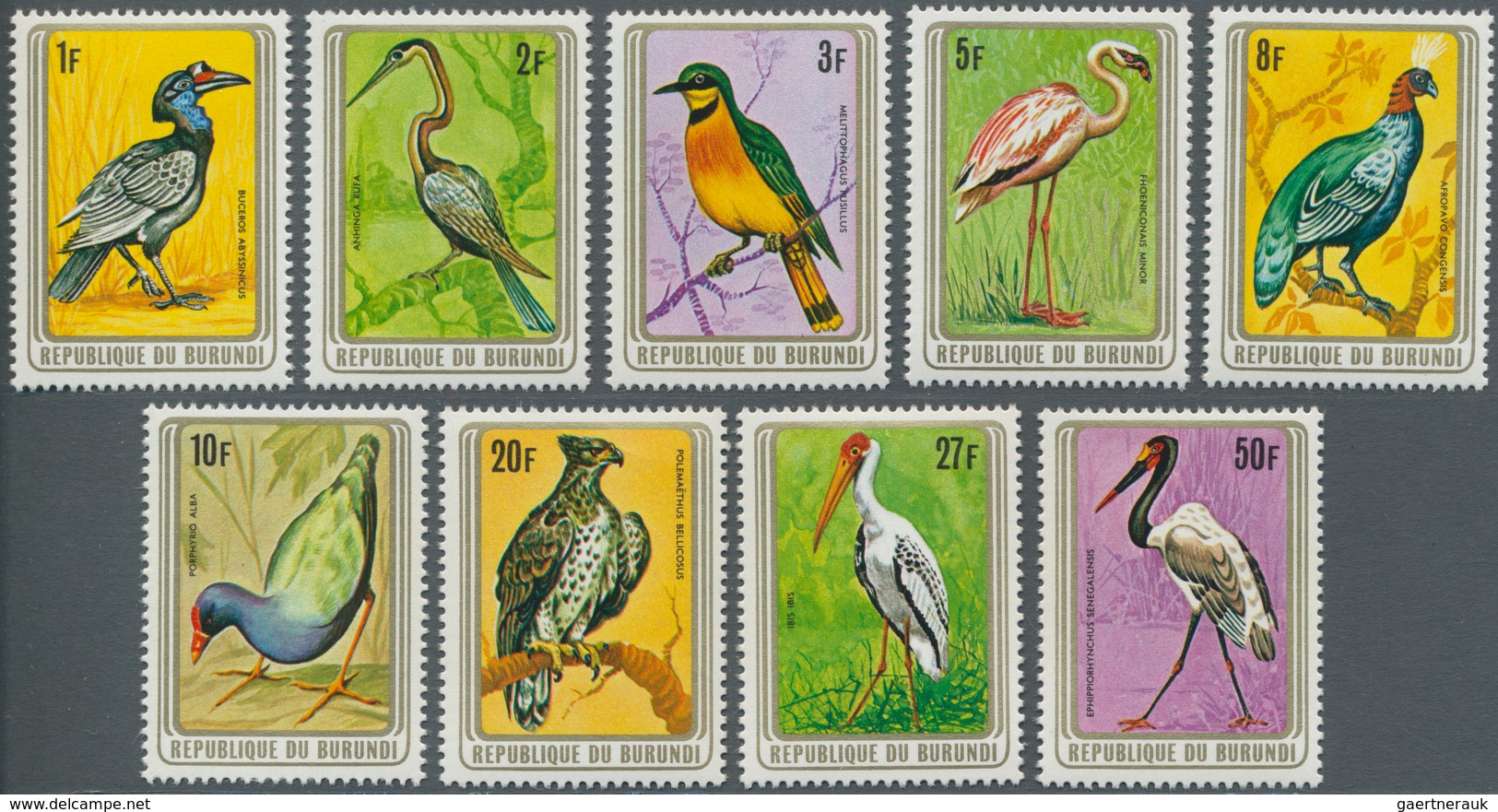 Burundi: 1979, Birds Complete Set Of Nine In A Lot With 270 Complete Sets Mostly In Part Sheets, Min - Sammlungen