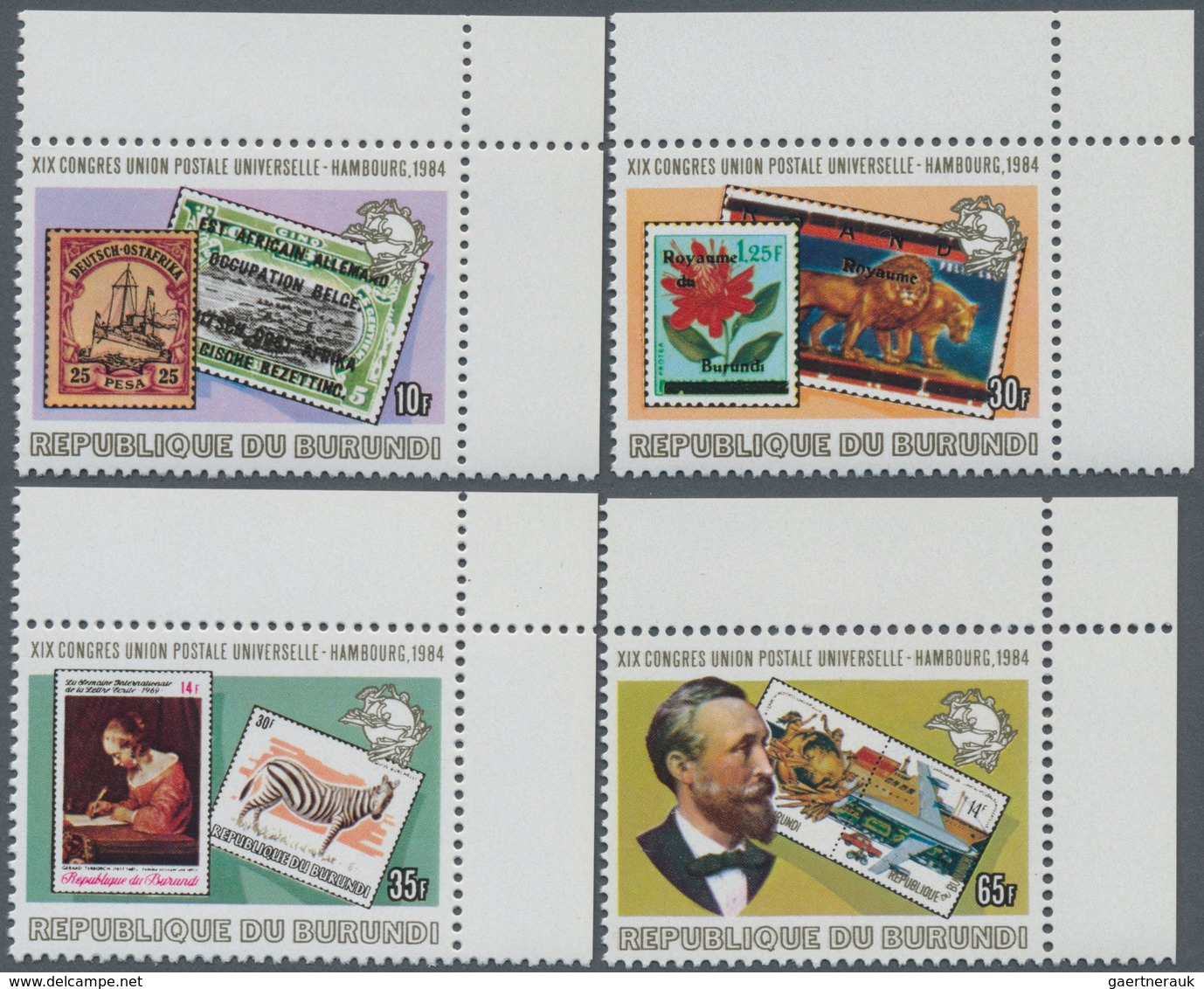 Burundi: 1984, United Postal Union (UPU) Congress In Hamburg Complete Set Of Four Showing Stamps On - Sammlungen