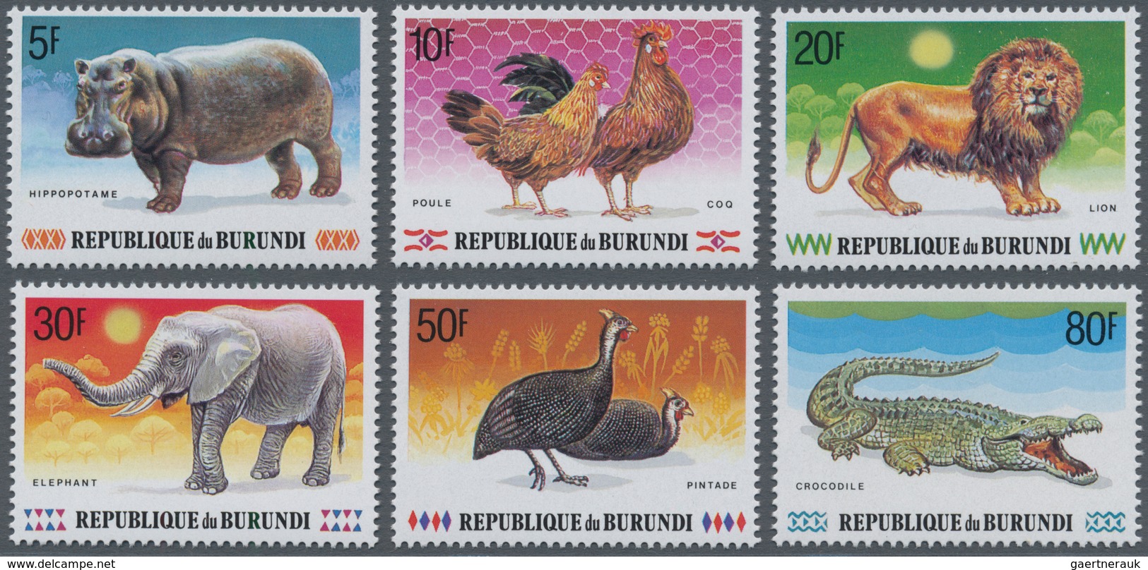 Burundi: 1991, Animals Complete Set Of Six (elephant, Lion, Crocodile, Hippopotamus, Guinea Fowl And - Sammlungen