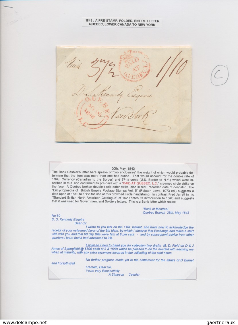 Canada: 1840/1848, 24 Pre Philatelic Entires Most Of Them Sent To USA. Well Ritten Up Collection On - Collections