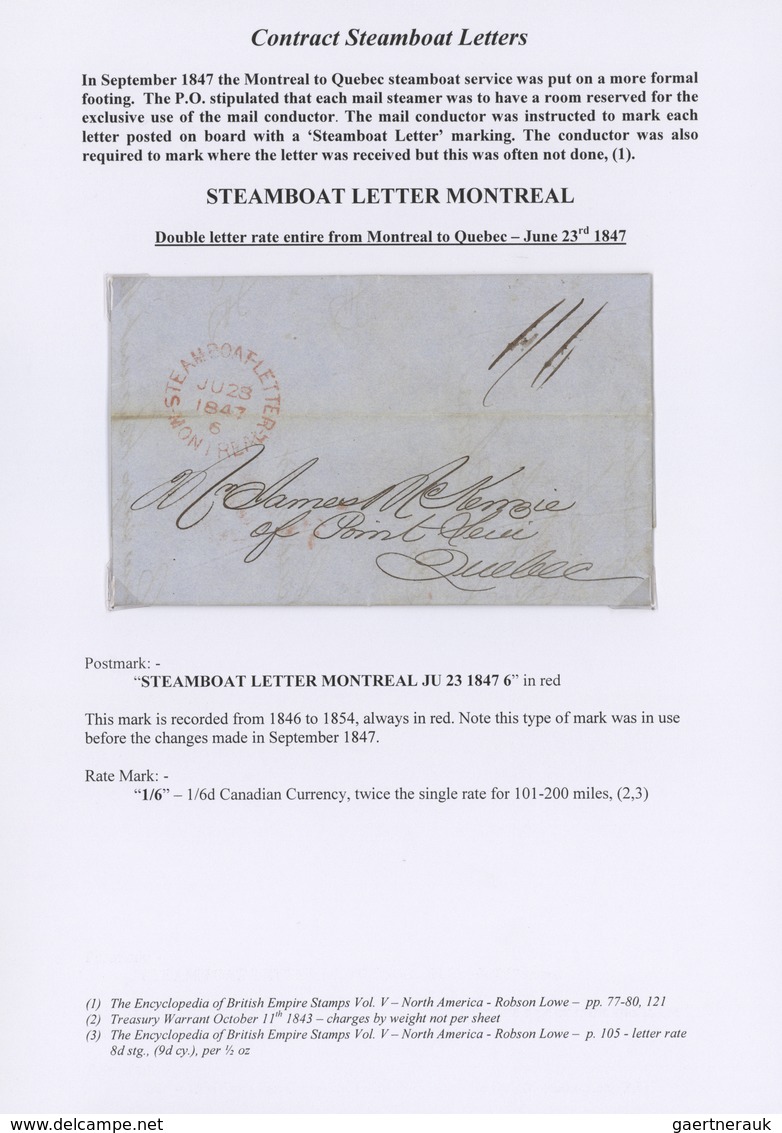 Canada: 1840/1853, Very Interseting Collection Of 17 Entire Letters Showing Contract Steamboat Lette - Sammlungen