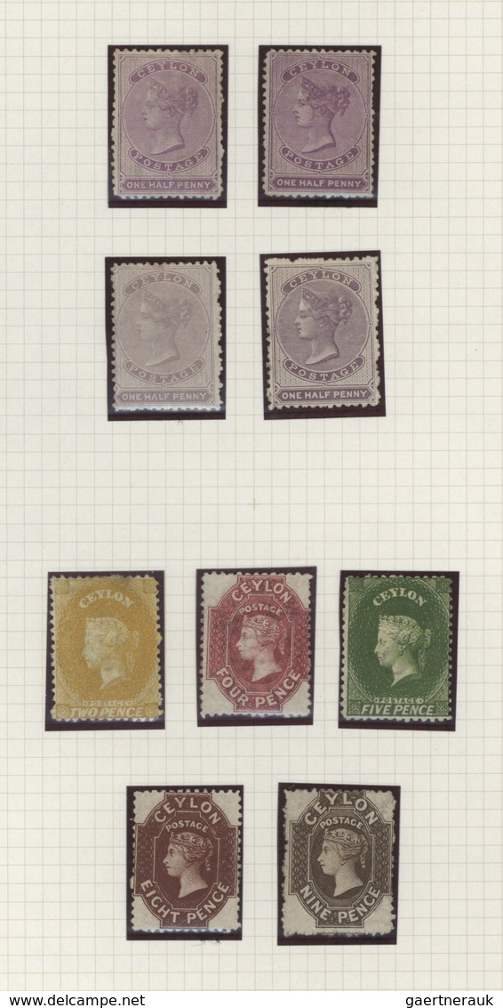 Ceylon / Sri Lanka: 1864/1870, Petty Mint Collection Of Nine QV Stamps On Album Page, Incl. Four Cop - Sri Lanka (Ceylon) (1948-...)