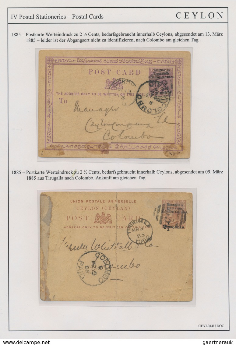 Ceylon / Sri Lanka: 1872/1970 (c.): Collection Of About 70 Postal Stationery Cards, Letter Cards And - Sri Lanka (Ceylon) (1948-...)