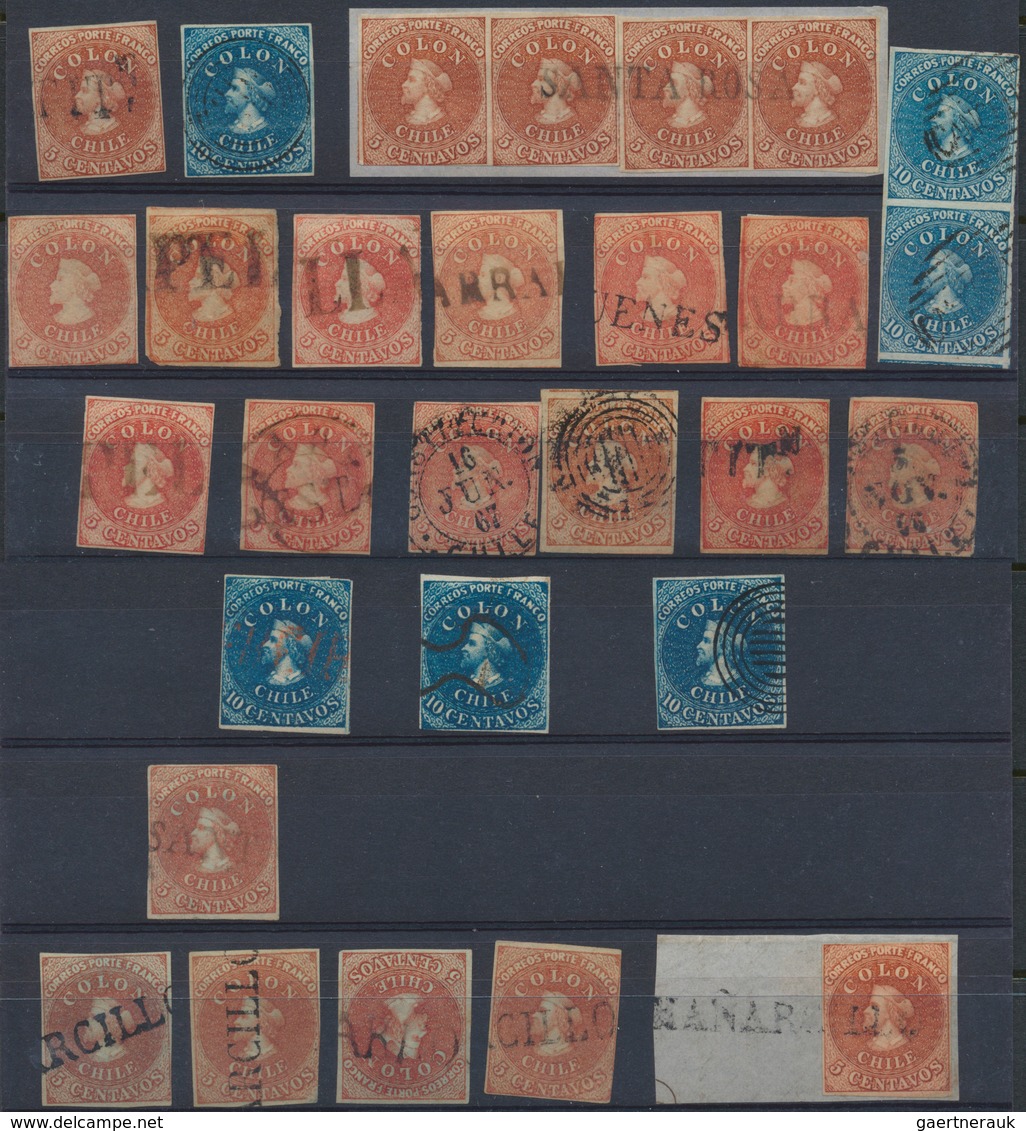 Chile: 1853/1867, COLON HEADS, the outstanding collection of first issues incl. 1853 5c. used on ent