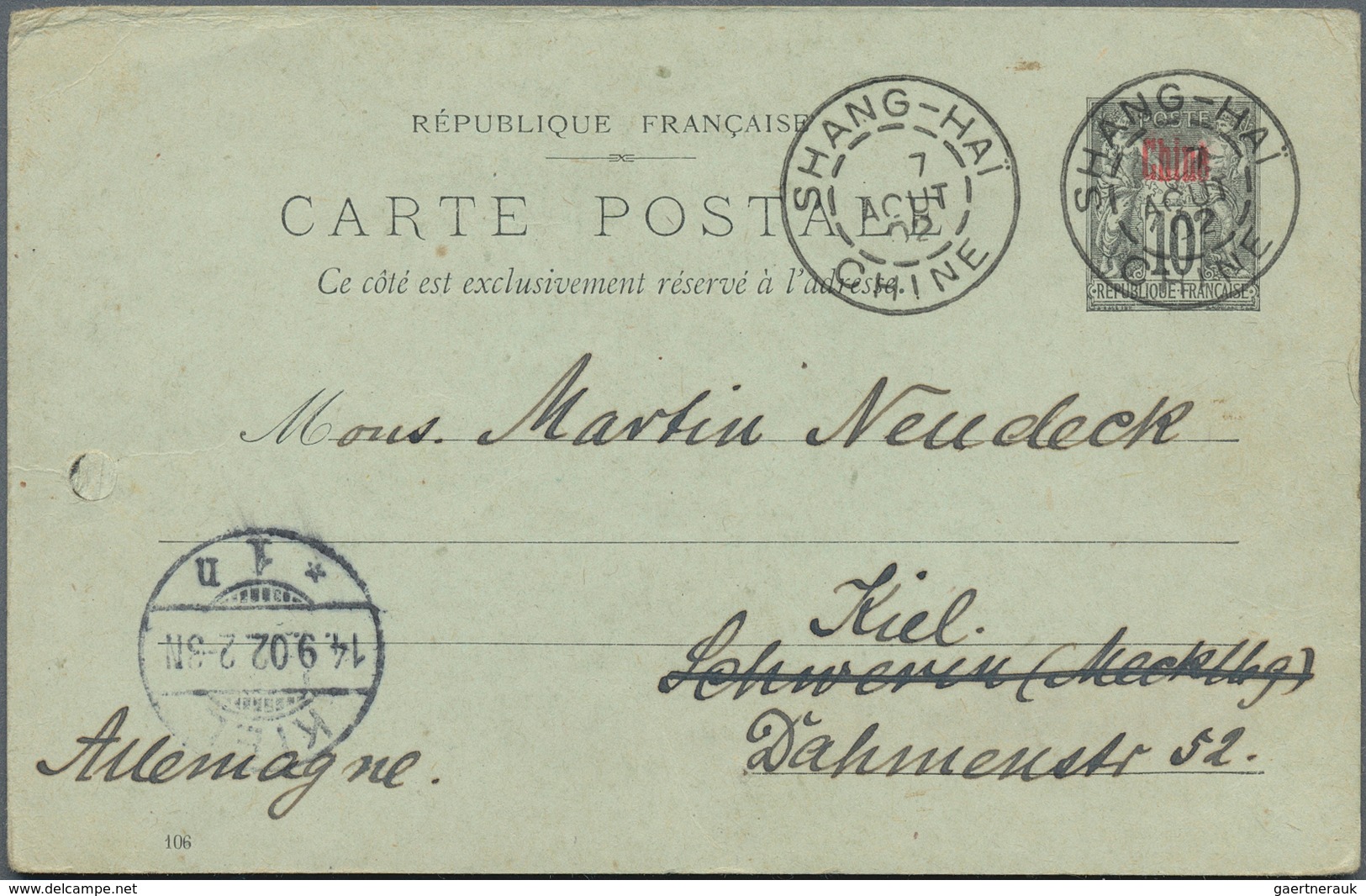 China: 1898/1910 (ca.), all used stationery or ppc, China (2) and foreign offices in China: France (