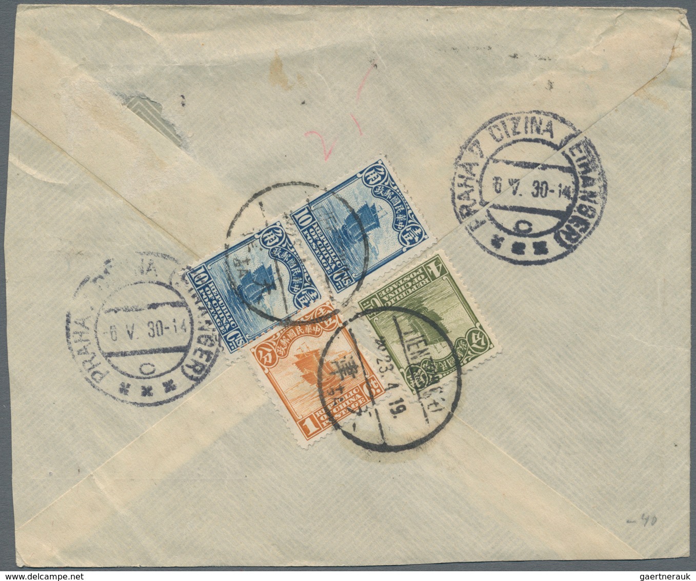 China: 1902/36, covers (6 inc. registration), ppc (1) used Moukden or Shanghai to Germany or CSR; pl