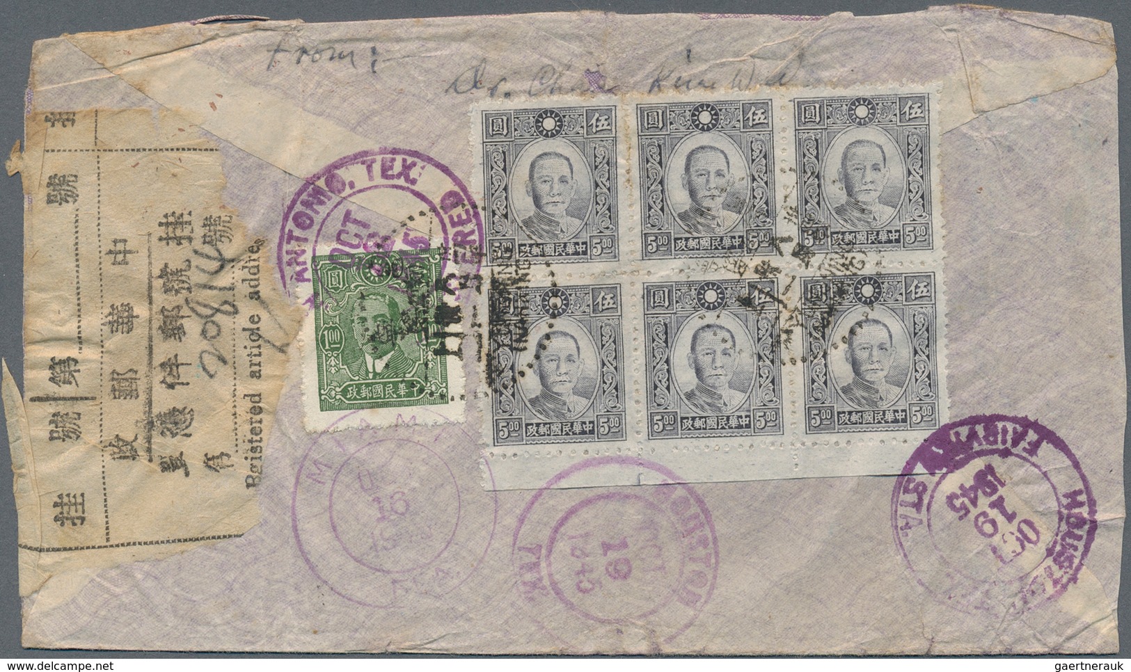 China: 1937/47, Covers (6), Mostly Airmails Inc 1937 Clipper Commercial FFC "PEIPING 24.4.26" To US, - Sonstige & Ohne Zuordnung