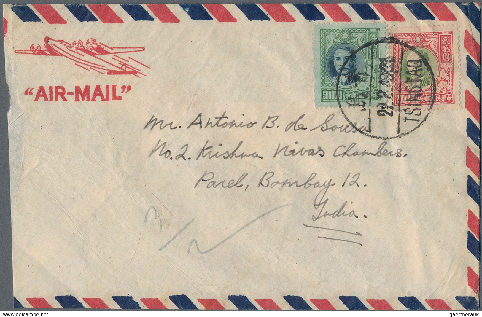 China: 1945/47, Covers (9 Inc. Two Surface) Used To Foreign, Mostly Austria But Also UK, Australia, - Sonstige & Ohne Zuordnung