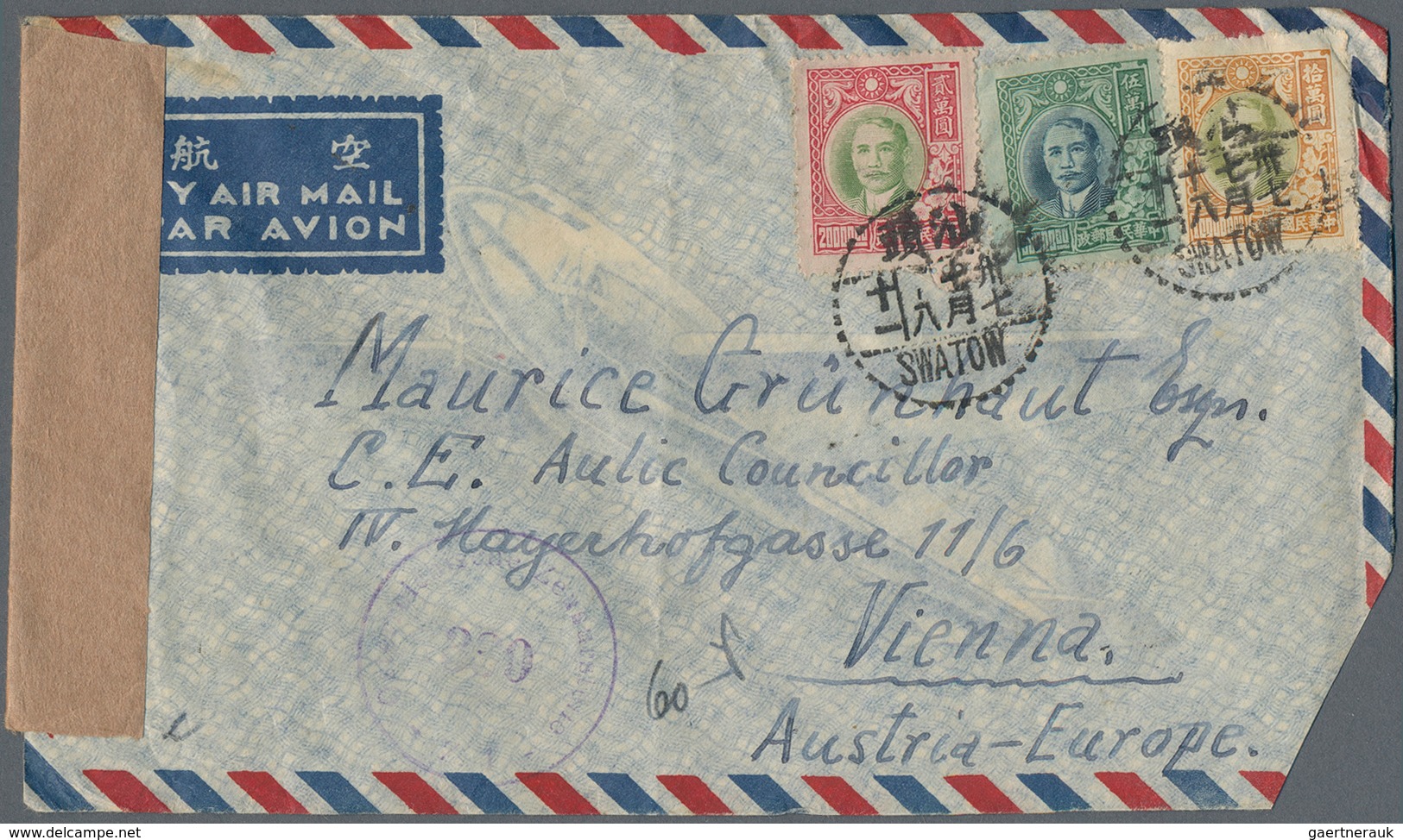 China: 1945/47, Covers (9 Inc. Two Surface) Used To Foreign, Mostly Austria But Also UK, Australia, - Sonstige & Ohne Zuordnung