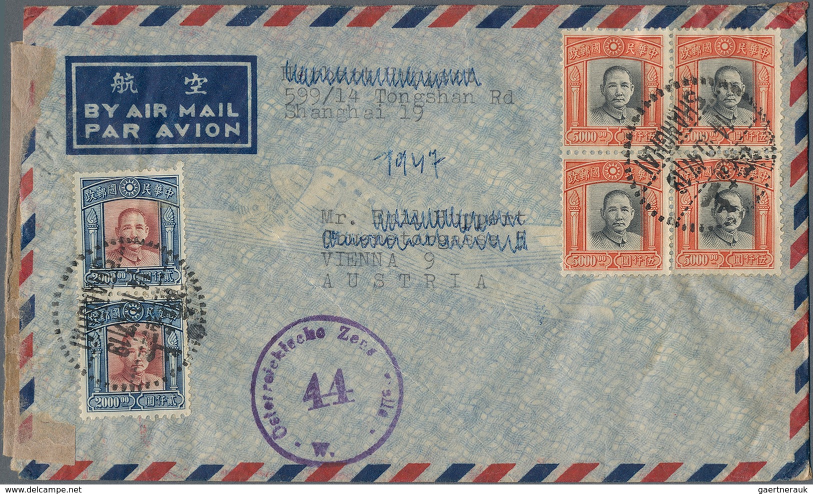 China: 1945/47, Covers (9 Inc. Two Surface) Used To Foreign, Mostly Austria But Also UK, Australia, - Sonstige & Ohne Zuordnung