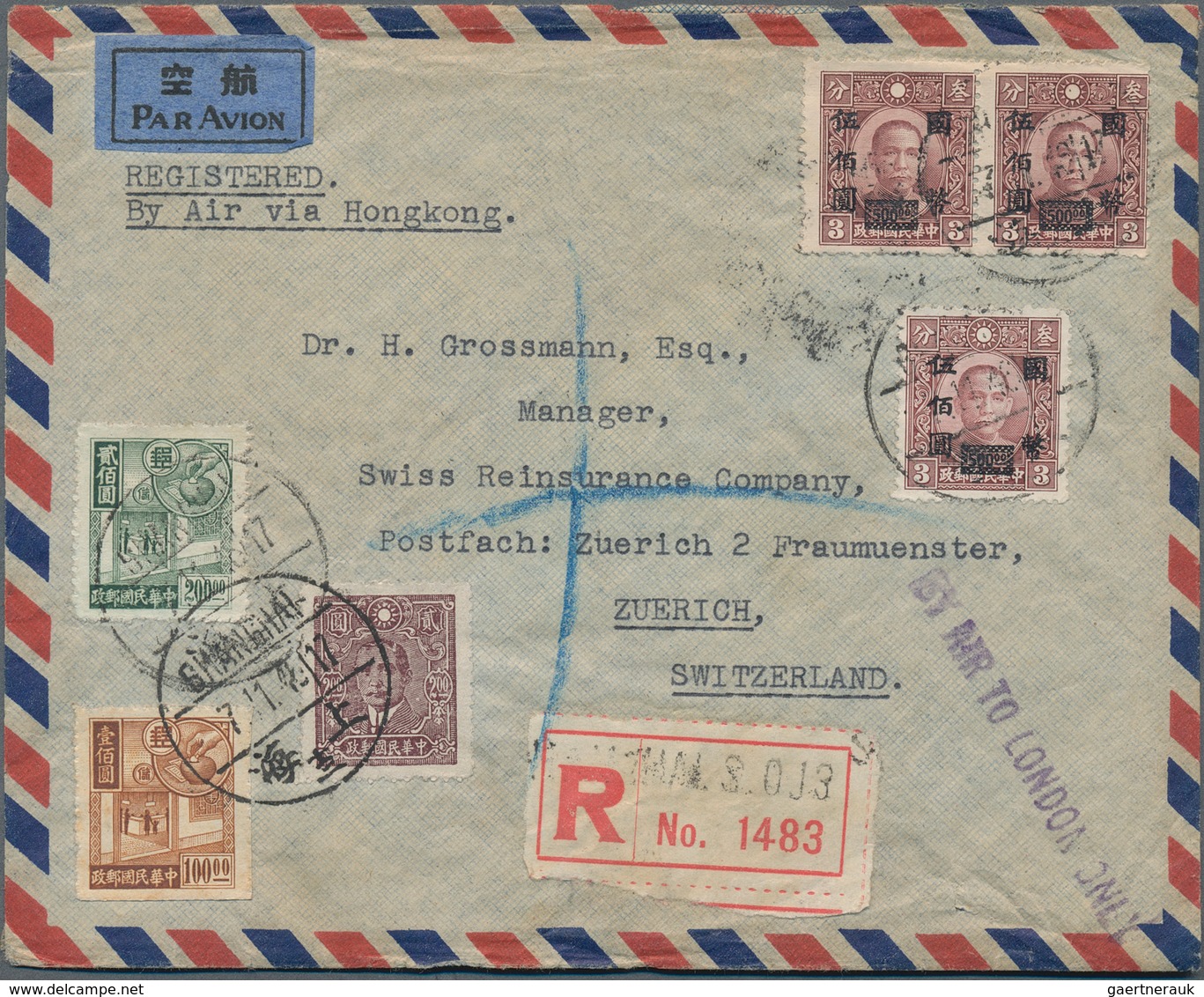 China: 1946/48, 6 Interesting Airmail Covers Including 2 Missionary Covers From Laolung And Tungkun. - Andere & Zonder Classificatie