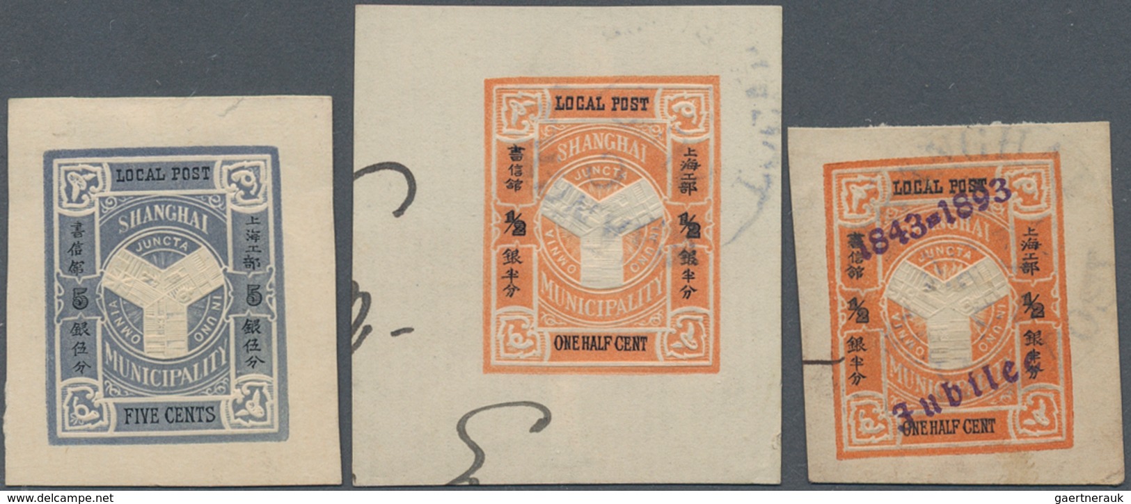 China - Shanghai: 1890/93, Crest / Flag / Bisects And Dues, Unused Mounted Mint Or Used, On Stockcar - Sonstige & Ohne Zuordnung