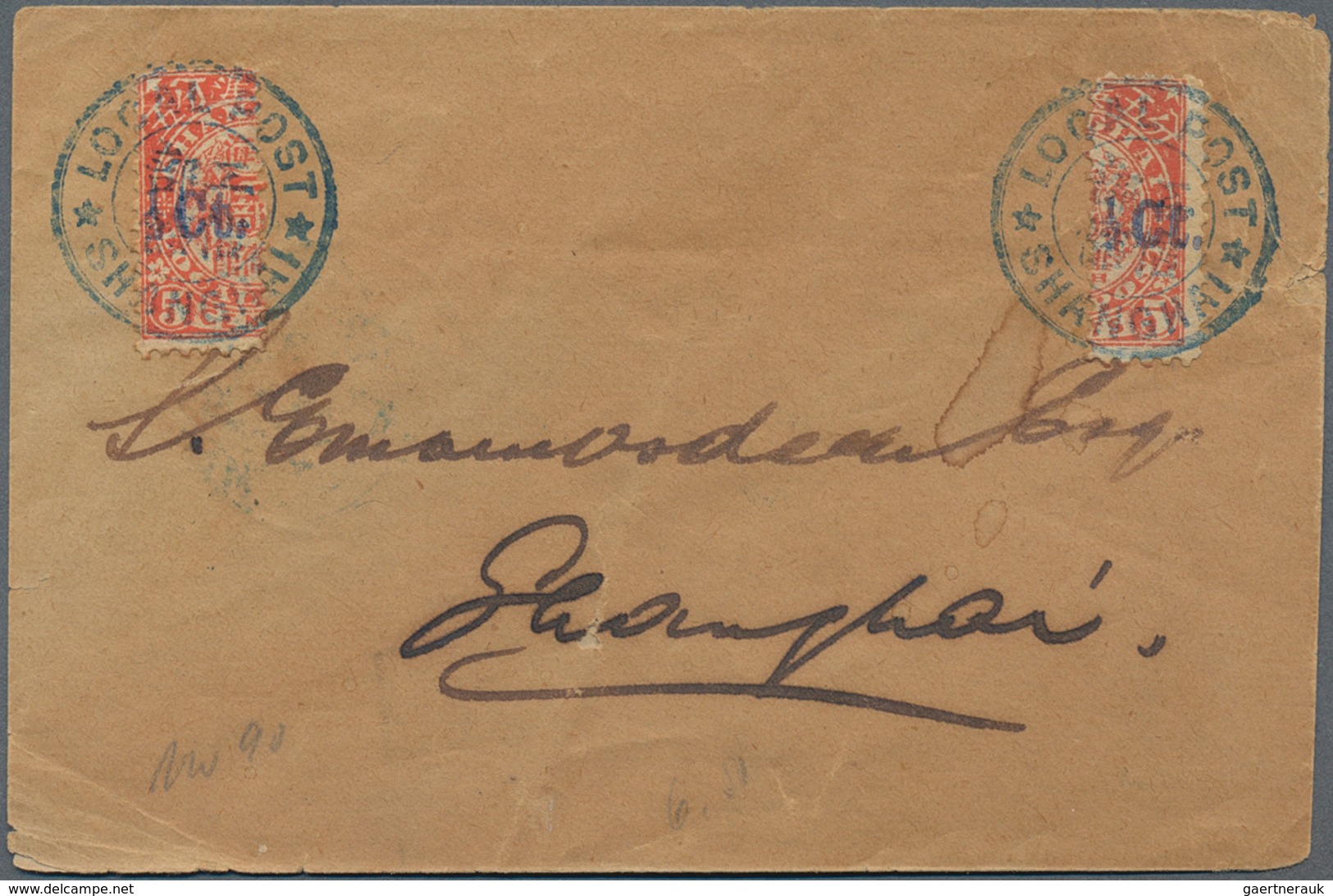 China - Shanghai: 1890/93, Four Covers (inc. One Wrapper), Three With Surcharged Bisects And One Wit - Sonstige & Ohne Zuordnung