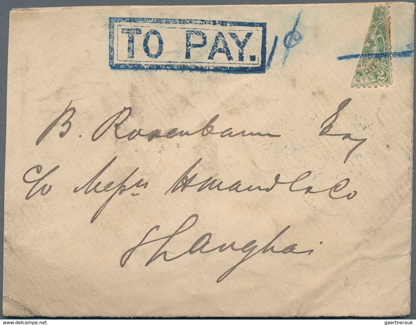 China - Shanghai - Portomarken: 1893, 2 C. Green Bisected Used As Postage Due On Local Cover Backsta - Sonstige & Ohne Zuordnung