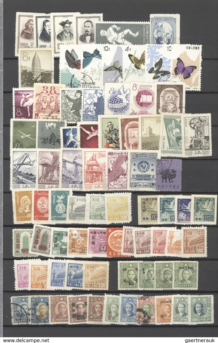 China - Volksrepublik: 1900/1965 (ca.), Used And Unused Assortment Of Apprx. 350 Stamps On Stockpage - Sonstige & Ohne Zuordnung