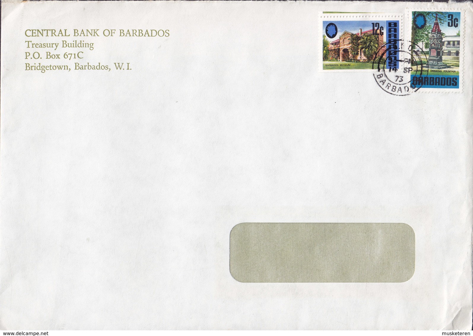 Barbados CENTRAL BANK OF BARBADOS, Bridgetown West Indies 1973 Cover Brief - Barbados (1966-...)