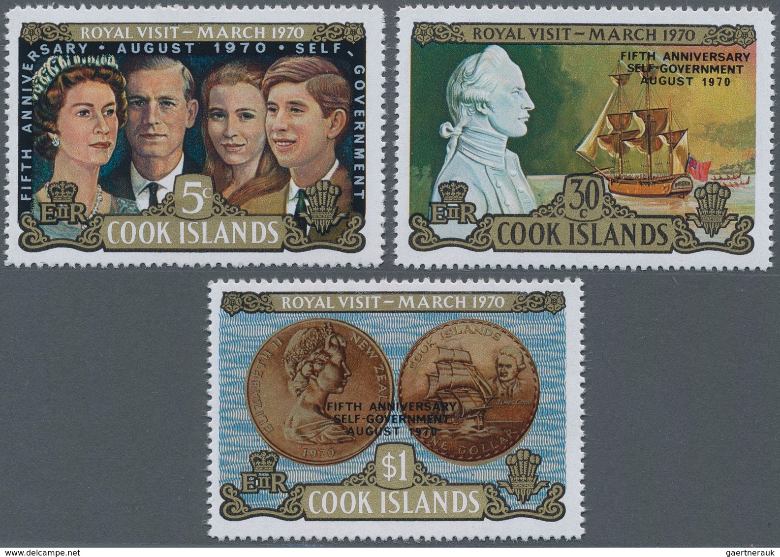 Cook-Inseln: 1970, 5th Anniversary Of Self-Government Complete Set Of Three In A Lot With About 150 - Cookinseln