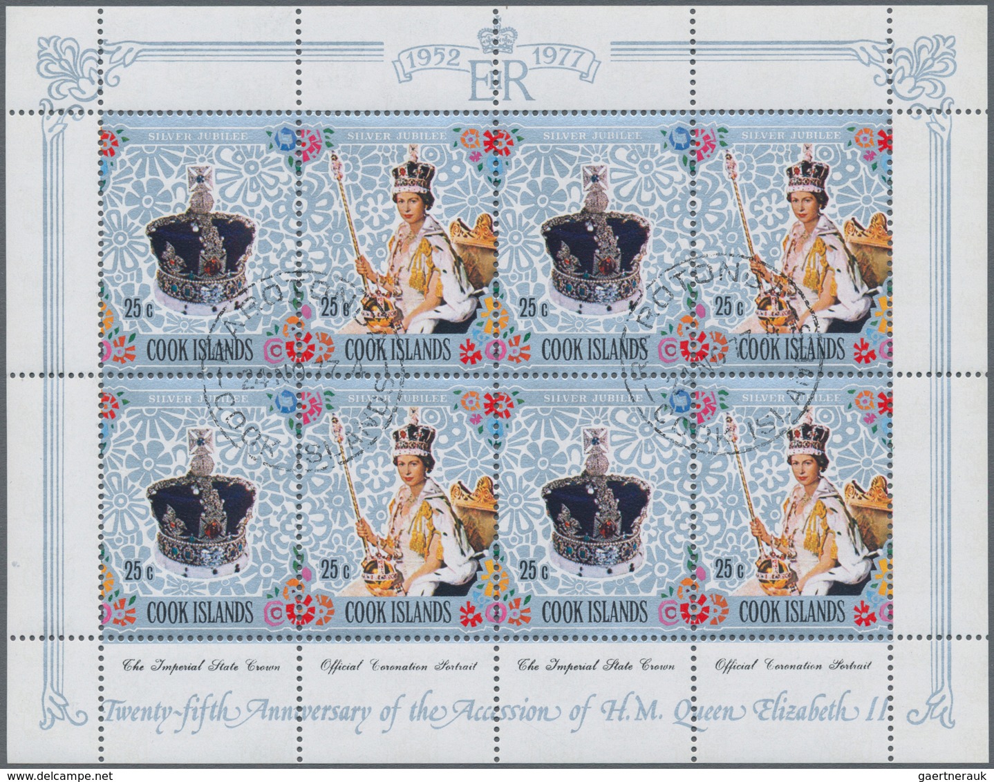 Cook-Inseln: 1977, 25th Anniversary Of The Accession Of QEII Complete Set In 15 Sheetlets Of Eight ( - Cookinseln