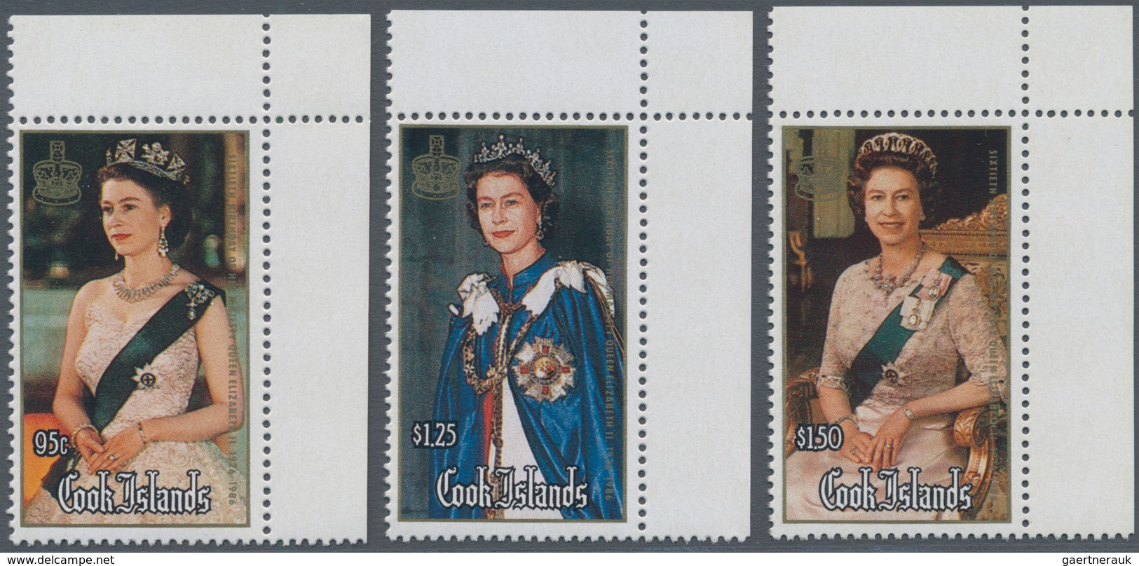 Cook-Inseln: 1986, 60th Birthday Of QEII Complete Set Of Three In A Lot With 336 Sets Mostly In Comp - Cookinseln