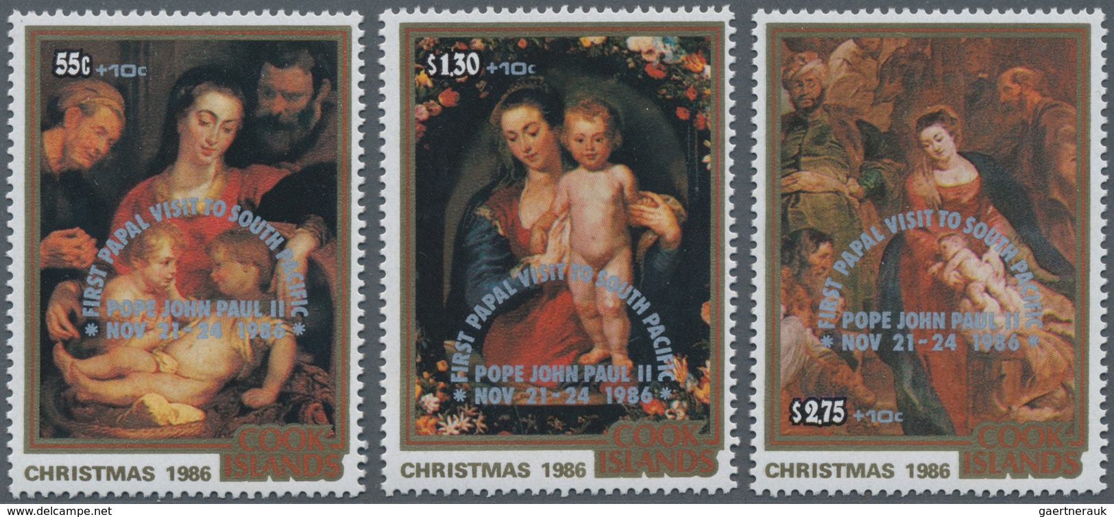 Cook-Inseln: 1986, Christmas Complete Set Of Three With Different Rubens Paintings With Silver Overp - Cookinseln