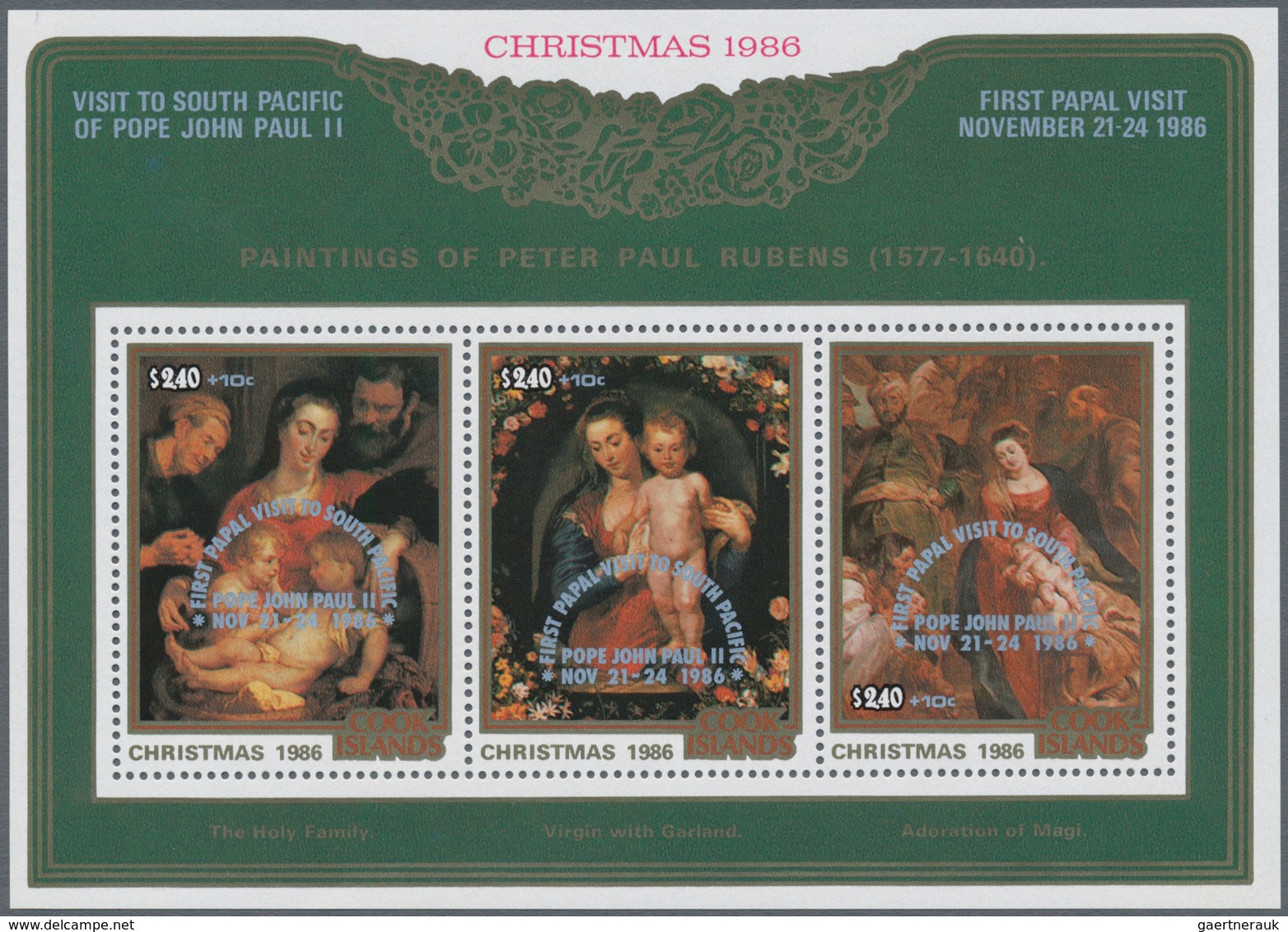 Cook-Inseln: 1986, Christmas Miniature Sheet With Three Different Rubens Paintings With Silver Overp - Cookeilanden