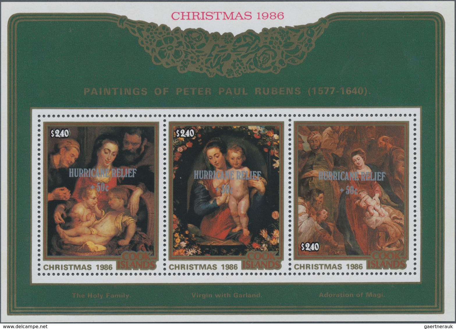 Cook-Inseln: 1986, Christmas Miniature Sheets Set Of Two 3 X $2.40 And $6.40 With Different Rubens P - Cook