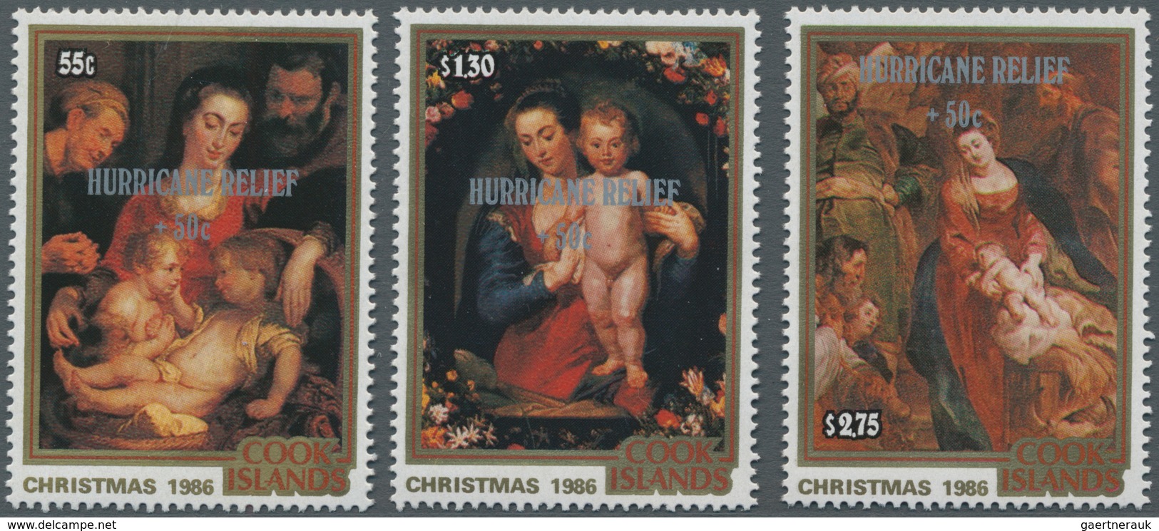 Cook-Inseln: 1987, Christmas Complete Set Of Three With Different Rubens Paintings With Silver Overp - Cookinseln